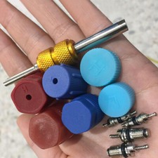 1set Car Air Conditioning Valve Core A/C System Caps Kits W/ Remover Tool R134a
