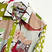 Desigual Shirt Men's Large L Long Sleeve Green Orange Abstract Smart Casual