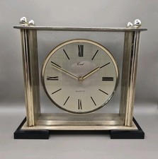 VINTAGE CORAL JAPAN GOLD METAL & GLASS QUARTZ MANTEL CLOCK