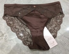 M&S Rosie Silk & Lace High Leg Knickers Size 8 DARK BROWN