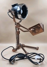 Upcycled Reclaimed Industrial Welding Art Robot Reading Book Table Lamp Light