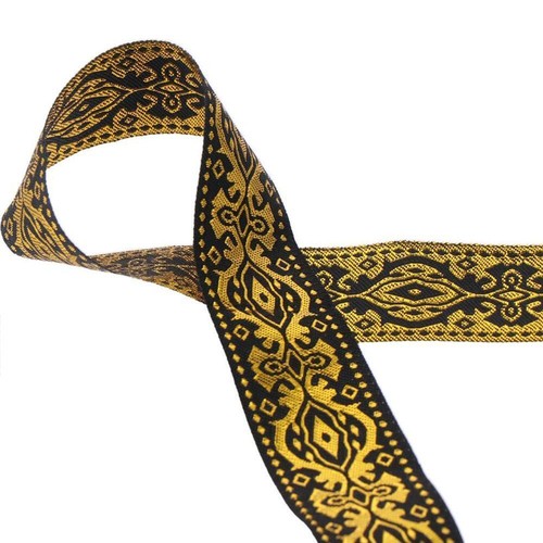 White gold jacquard ribbon - gold,