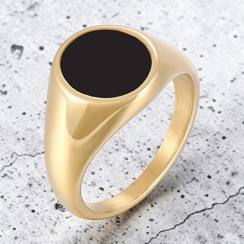 Gold signet ring - signet, black