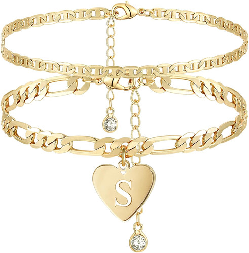 14k gold initial ankle - 14k,