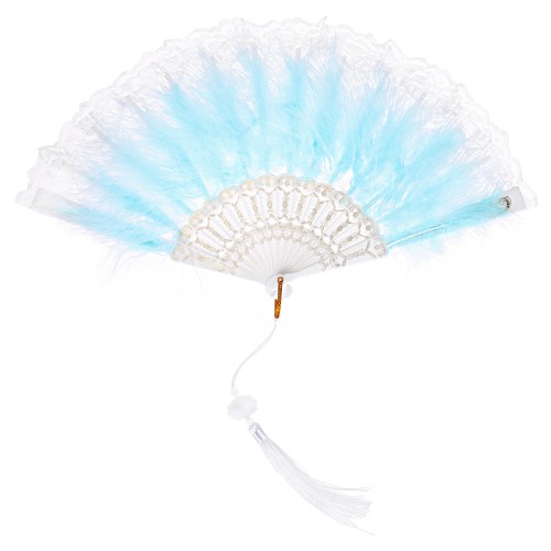 Feather hand fan green vintage - feather,