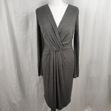Max Mara Studio Womens Jersey Dress Grey Knee Length Size Small V Neckline 