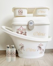 Personalised Shnuggle, ok baby box and tray set Carousal pink