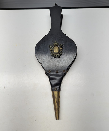 Vintage black leather - vintage, brass