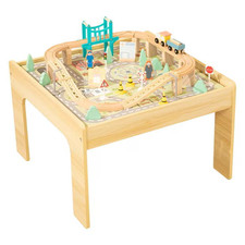 Kids Wooden Train Track Railway Set Table with Wooden 50 Piece Train Table