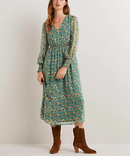 BODEN Smocked Waist Midi dress size 14 reg multi-abstract ditsy DO320    --b70a