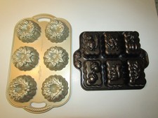 Lot 2 Nordic Ware Harvest Mini Six (6) Loaf Pan & Holiday Wreathlettes Pans