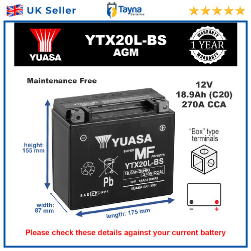 Genuine yuasa ytx20l high - yuasa,