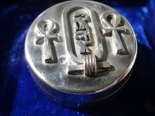 Vintage Solid Silver Egyptian Double Ankh Pharoah Cartouche Trinket Pill Box