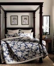 DORMA SAMIRA DOUBLE REVERSIBLE BLUE CREAM QUILTED THROW BEDSPREAD 200X200cm BNIP