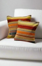 Small Kilim Cushion Cover Multi Colour Wool Cotton Stripe Cushion 45 x 45 cm