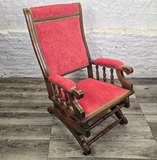 Late Victorian American Rocking Chair Upholstered Fabric - FREE UK DELIVERY 🚛