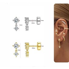 Labret Piercing Ear Ring Surgical Steel Stud 2 CZ Flat Back Tragus Helix 20g