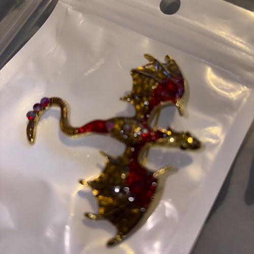 Dragon brooch red gem - dragon,