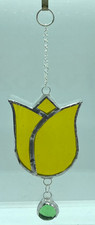 F257 Stained Glass Suncatcher Hanging Flower Tulip Drop 17cm Yellow