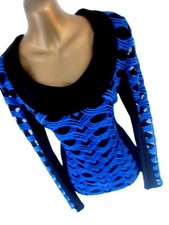 Joseph Ribkoff Long sleeve top 10 Cobalt blue &  black lace effect WINTER  (9261