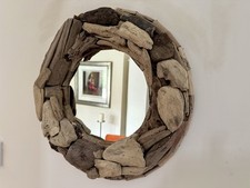 40cm Round Driftwood Mirror Wall Art - Wooden Rustic Unique Hand Sculptured