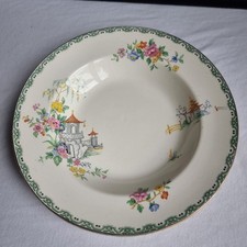 2x Vintage Sampson Bridgwood Semi-Porcelain Plates Chinoiserie Floral Castle 9"