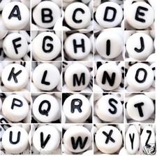 50/100 x 7mm white FLAT ROUND single & mixed alphabet/letter acrylic beads