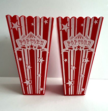 Popcorn Holders X2 Hard Plastic Boxes Red & White Stripes 8" Tall