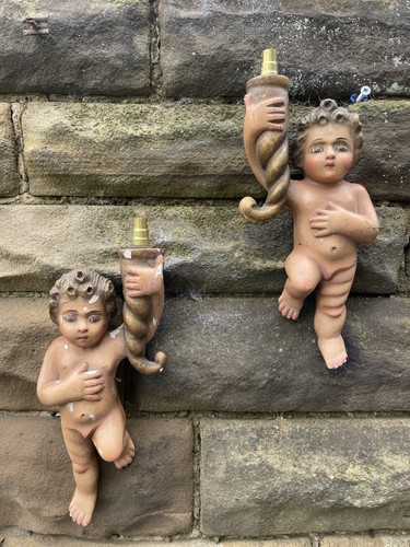 Pair antique carved wood - wood, &