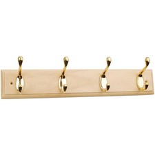 4 Coat Hook Wooden Rail