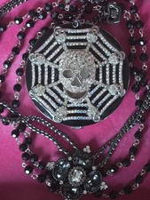 Butler and Wilson Iconic 2pc Set  jewellery necklace Skull Mirror Flower Dark.  