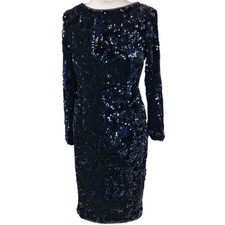 debut UK 10 Black blue  Long-Sleeve Bodycon Evening Cocktail Dress sequin velvet