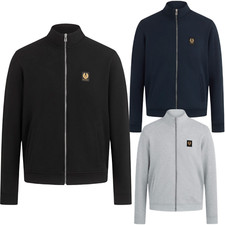 Belstaff Mens Designer Full Zip through Sweatshirt Collar Winter Warm Patch Logo