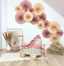 ecru Doll Wicker Cart With Frill, Doll Stroller 1-3 Years