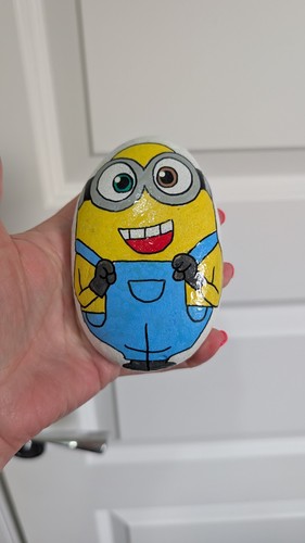 Hand painted pebble minion - pebble,