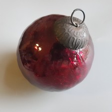 Vintage glass kugel Christmas tree bauble ornament ruby red 9cm crackle lustre