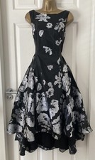 STUNNING COAST BLACKSILVER FLORAL JACQUARD FITFLARE EVENING MIDI DRESS SIZE 14