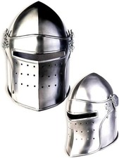 Medieval Renaissance Barbute Helmet 18 Gauge Steel | Detachable Visor Knight Arm