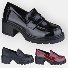 LADIES WOMENS CHUNKY BLOCK HEEL CASUAL WORK OFFICE PLATFORM LOAFERS SHOES SIZE