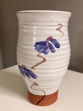 Terracotta  glaze Vase studio pottery blue flower Irish Judy Greene style marked