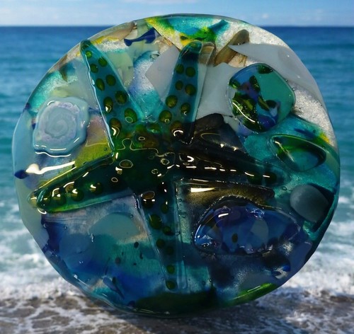 Fused glass art rockpool - art,