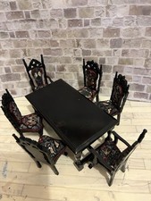 Dolls House 1/12 Scale Miniature Ornate Tudor Medieval Dining Table & 6 Chairs