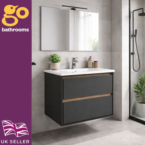 Black oak wall hung vanity - black,