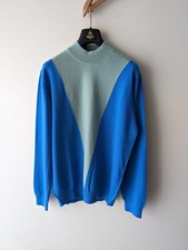 Pringle Blue & Green Pure Cashmere Mock Neck Jumper Size Large Made in Scotland