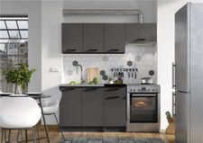 Kitchen Cabinets 5 Units Complete Kitchenette Small Set 180cm Black Grey Lina