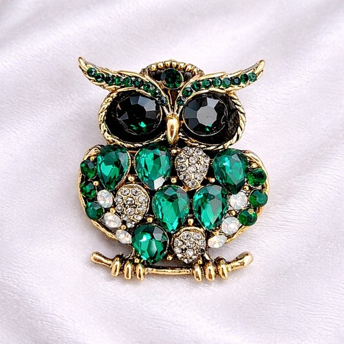 Owl brooch green vintage - owl,