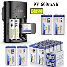 EBL 9V 600mAh Rechargeable Batteries and UK Plug Charger, 9V PP3 Lithium-ion
