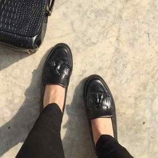 Russell & Bromley Chester Black Leather Fringe Tassel Loafer Size EU 39 UK 6