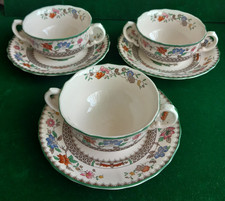 Spode Chinese Rose 3 X Double Handled Desert Bowls with Saucers