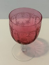 Victorian Cranberry Etched Liquor Wine Glass 4.25”